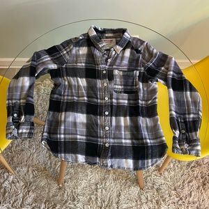 Mossimo plaid button down! Black and white with pocket! Lightly worn